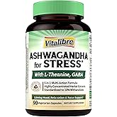 Vitalibre Ashwagandha Supplement for Women Men, 20:1 Ashwagandha Extract Plus L-Theanine, GABA, Lemon Balm & More, Extra Strength, High Absorption, Calming Mood & Focus, 90 Vegan Capsules, Non-GMO