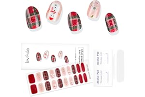 Lavinda Semi Cured Gel Nail Strips Christmas – 20 Pcs Holiday Gel Wraps with Snowman & Glitter Tree & Red-Green Stripes, Winter Festive Long-Lasting UV Nail Stickers | Glitter Merry Sparkles