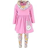 Unique Baby Girls Kids Toddler 3pc Outfit Set Long Sleeve Stretch Tunic Top Leggings and Scarf