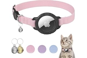 AirTag Cat Collar, Sucegi Stretchy Kitten Collar with Apple Air Tag Holder and Bell, Breakaway Design Ultra Elastic GPS Tracking Cat Collar for Cats and Puppies, (7.5-12.5 Inch), Pink