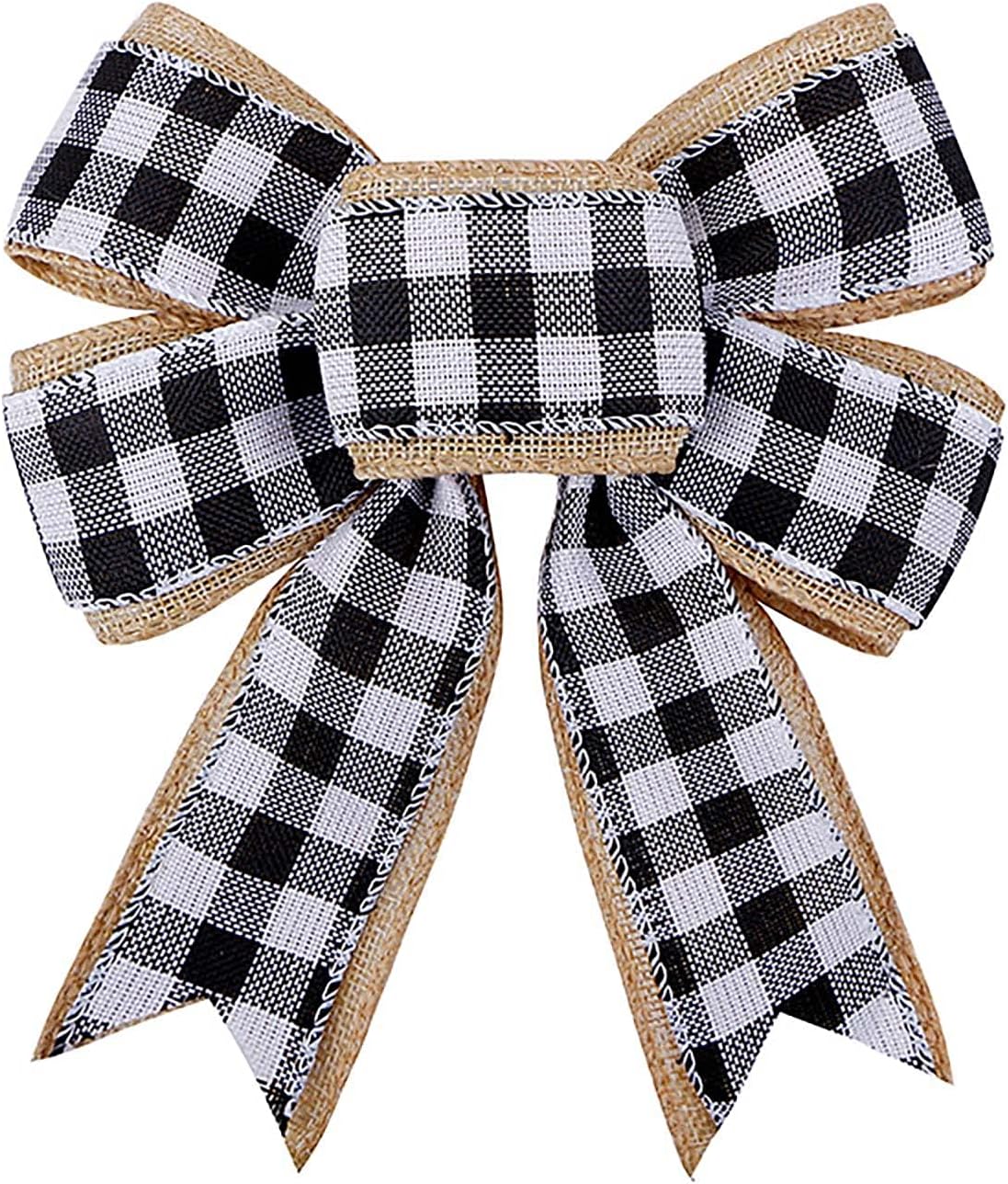 Bows & Ribbons - Small Black White Buffalo Plaid Burlap Bow Holiday Wreath Bow Rustic Jute Front Door Bowknot Ornaments for Christmas Tree Topper Wedding Party Decorations