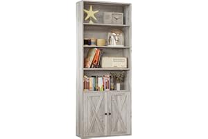 IRONCK Industrial Bookshelves and Bookcases with Doors Floor Standing 6 Shelf Display Storage Shelves 70 in Tall Bookcase for Home Office, Living Room