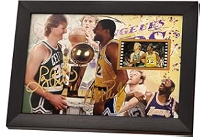 veratwo Signed Larry Bird & Earvin Johnson Basketball Poster Framed Photo Gift 8x6 Inches,with 1x 35mm Film Display,Cool Basketball Memorabilia Gifts for Huge NBA Fans
