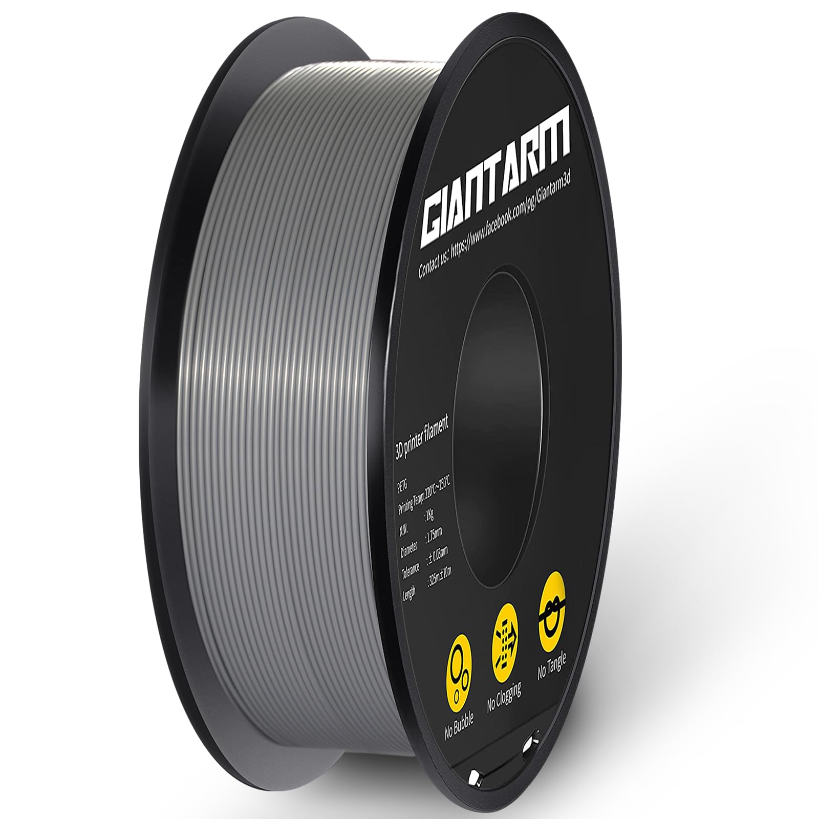 PLA Filament 1.75mm, GIANTARM 3D Printer PLA Filament 1kg Spool (Silver)