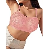 MakeMeChic Women's Plus Size Bra Floral Lace Sheer Spaghetti Strap Wireless Bralette