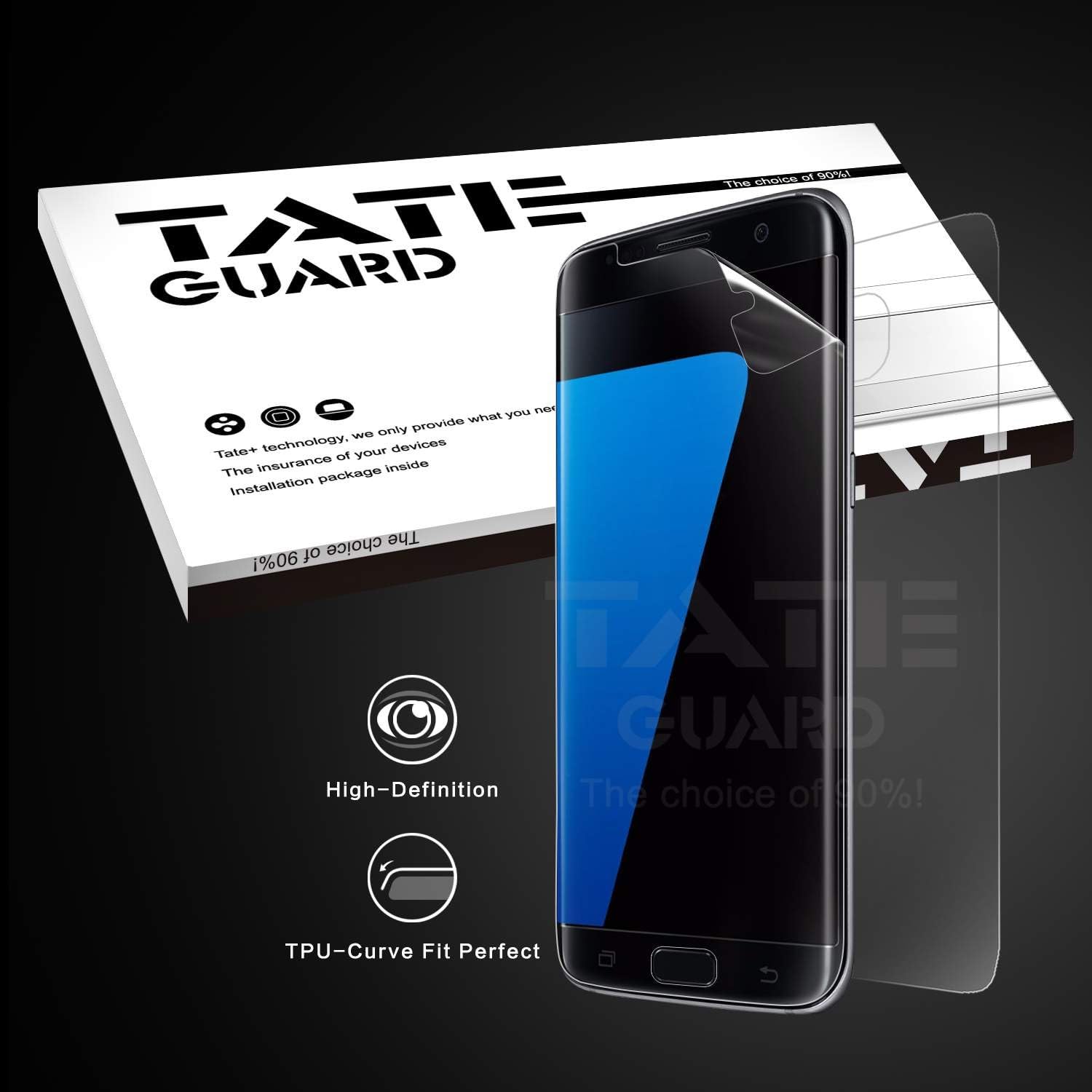 S7 Edge Screen Protector,[Full Coverage The Whole Screen] TATE GUARD TPU Screen Protector High Definition / Resistant-Scratches / Anti-Fingerprint Film For Samsung Galaxy S7 Edge[3-Pack TPU+ 1-Pack Back Skin Film]