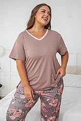 Vozanet Women's Pajama Sets Short Sleeve with Long