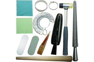 SMADOU Ring Sizer Mandrel Measuring Tool Steel Ring Sizing Gauge Sizers Set Rubber Jeweler's Mallet Hammer Metal Finger Size Stick Wire Wrap Rings Tools Jewelry Making Kit