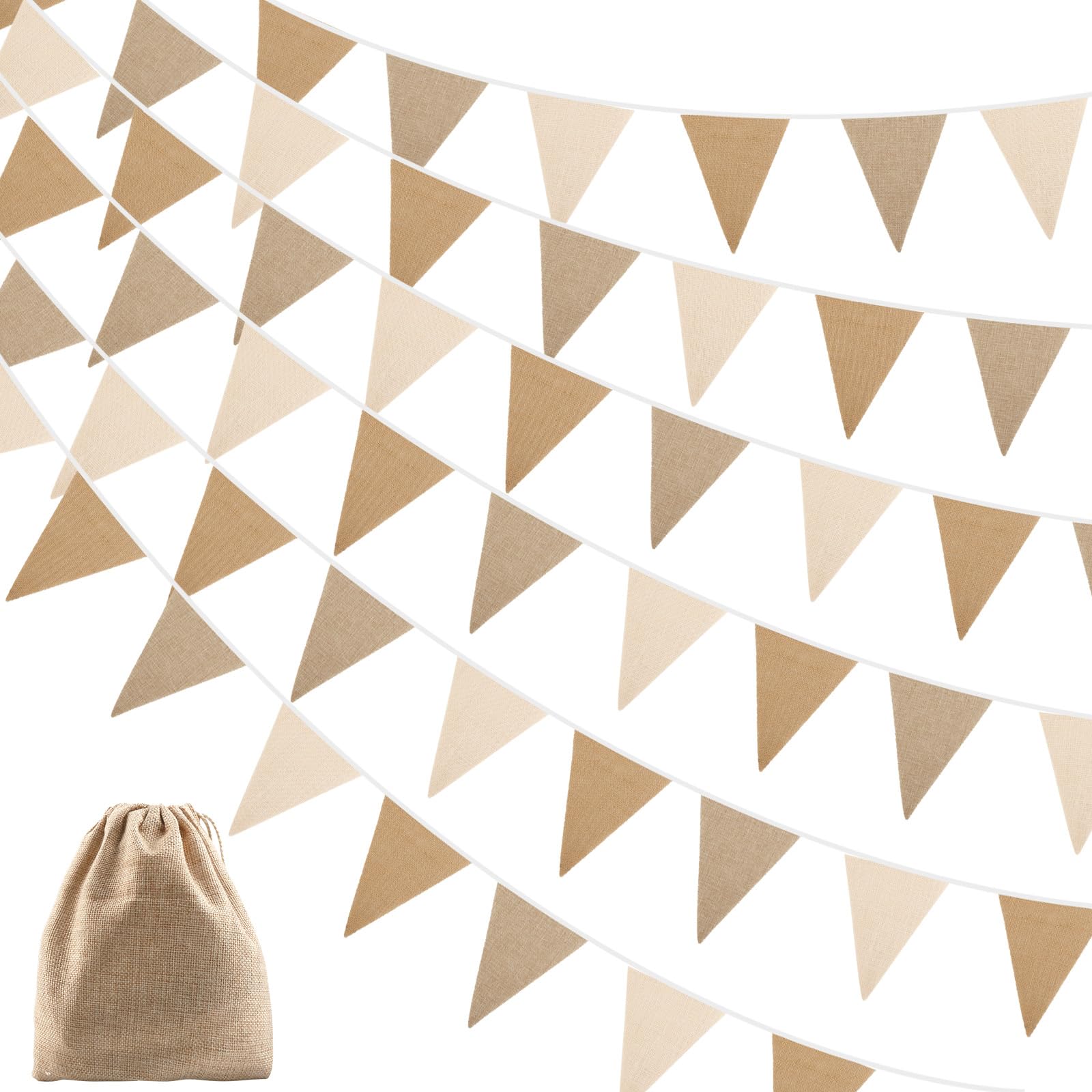 39Ft Hessian Bunting Banner, 42 Flags Vintage Burlap Triangle Pennant Garland with Storage Bag for Birthday, Christening, Wedding, Baby Shower, Garden Party Decorations
