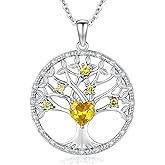 Accver Tree of life necklace for women Birthstone Sterling Silver Pendant-Adjustable Chain, Ideal Jewelry gift for her, Girlfriend, Wife, Mom on Birthday, Anniversary