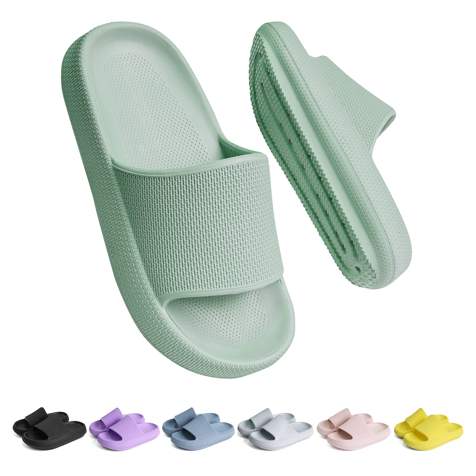 Buwege Unisex Kinder Badelatschen Jungen Mädchen Badeschlappen Cozy Slides Wolken Schlappen Original Eva Weiche Dicke Sohle rutschfeste Schwimmbad Strand Badeschuhe Grün 33 EU