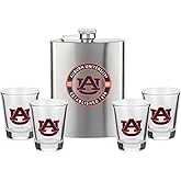 The Memory Company | Licensed NCAA Stainless Steel Team Logo Flask and (4) Shot Glass Set