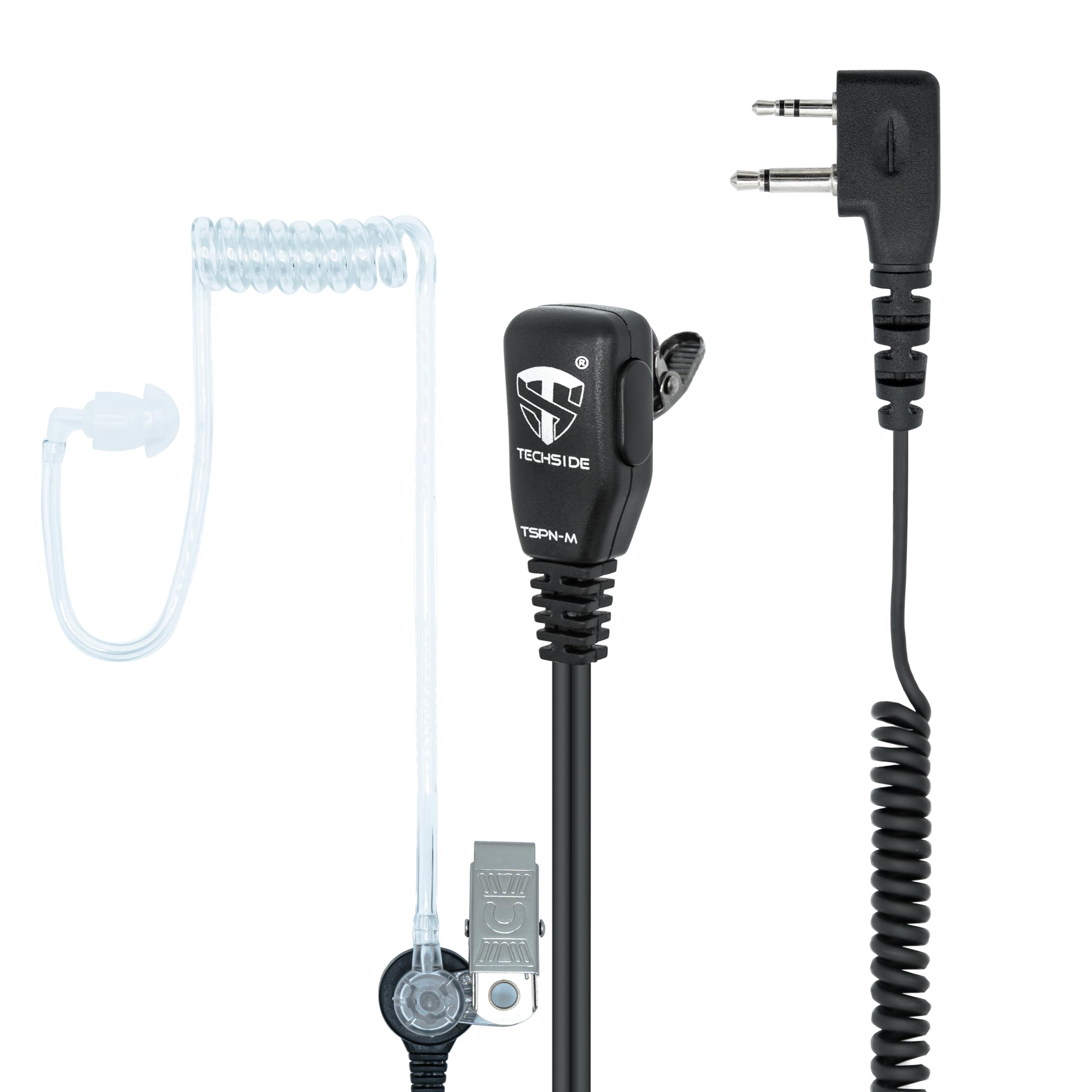 TechSide Transparent Pneumatic Earpiece Microphone for 2-pin Midland Radios | For Two-Way Radios | Compatible with G7 pro G8 G9 pro M24 M24 plus M48 M99 G6 XT G7 XTR | Surveillance Security SoftAir