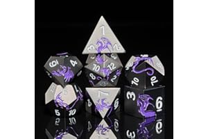 HNCCESG Black Purple Dragon Metal Dice Set,7 PCS Heavy Zinc Alloy DND Dice with Magnetic Gift Box for Fantasy Tabletop RPG Games (Black Purple Dragon)