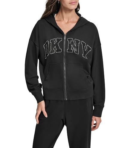 Amazon.com: DKNY Women's Exploded Rhinestone Varsity Logo Full Zip