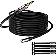 25ft 3.5mm Male to Female Auxiliary Audio Stereo Cable Extension - Gold Plated Connectors, Hi-Fi Sound, Black (with 5 pcs Cable Ties)