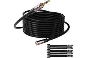 KXABLE 25ft 3.5mm Male to Female Auxiliary Audio Stereo Cable Extension - Gold Plated Connectors, Hi-Fi Sound, Black (with 5 pcs Cable Ties)