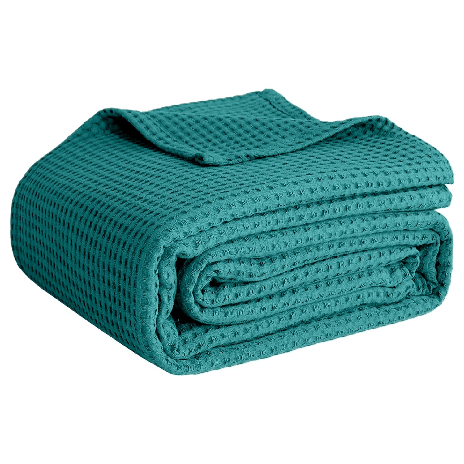 Photo 1 of 100% Cotton Blankets for Throw Size Bed - Waffle Weave Blankets for Summer, Lightweight and Breathable Soft Woven Blanket for Spring (Teal, Throw (50" x 60")