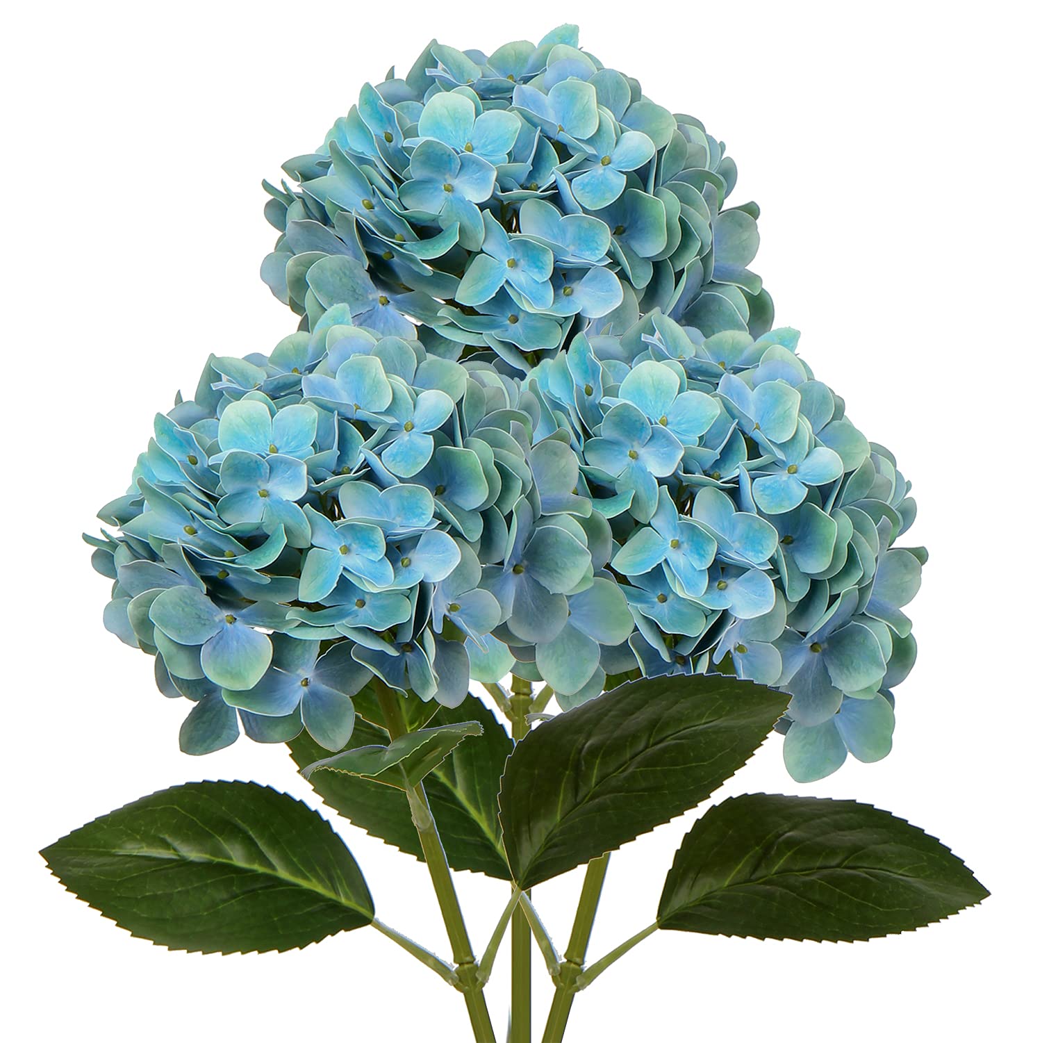 Oairse 3PCS Hydrangea Artificial Flowers Decorative Blue Fake Flowers with 63cm Long Stem Real Touch Silk Hydrangea for Home Hotel Office Wedding Bridal Decorations Floral Arrangements