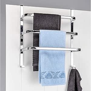 Toallero para puertas Con 3 barras y 2 ganchos Cromo 56 x 49 ...