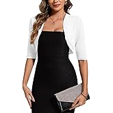 MINTLIMIT Women's Bolero Shrug Chic Soft Bridal Wedding 3/4 Sleeve Open Front Cropped Cardigan Top for Formal Dress,XL,White