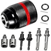Keyless Drill Chuck, 1/2-20UNF 1.5-13mm Self-Tightening | Drill Chuck for Multiple Purposes,Including 2-Pack (3/8" SDS-Plus Shank,1/4" Hex Shank,1/2" Impact Wrench Adapter）