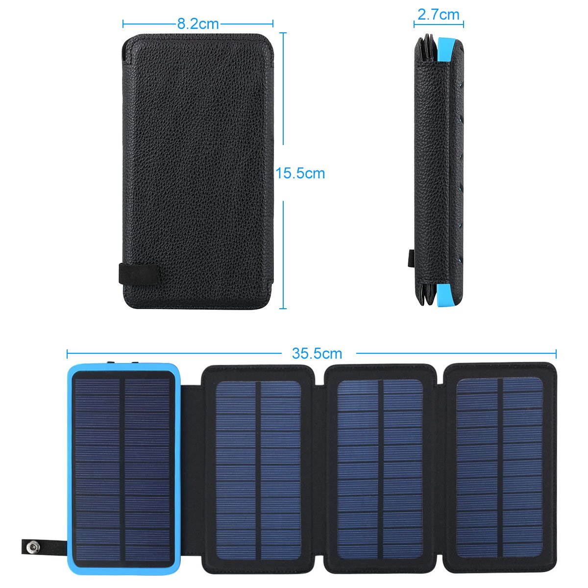 Solar Charger Power Bank 10,000mAh With 1+3PCS Solar Panels - FLOUREON Portable Mobile Phone Solar Charger Power Bank Dual USB 1.0A/2.1A Max IP67 Waterproof LED SOS Flashlight External Battery for iPhone, iPad, Samsung Galaxy and Android Ph