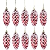 Baluue 10pcs Pine Cone Christmas Ornaments, Shatterproof Plastic Pinecones Hanging Decoration for Xmas Tree, Rustic Winter Glitter Baubles for Wreath Garland Holiday Party Decor