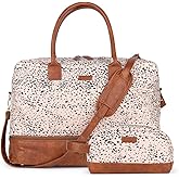 MyMealivos Canvas Weekender Bag, Overnight Travel Carry On Duffel with Shoe Pouch (Cheetah Spot) and Toiletry Bag