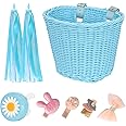 RAYMACE Kids Bike Basket Streamers Bell Set, Children's Bicycle Handlebar Basket with 4pcs Girl Hair Clips, Cute Accessories Kit for Kids' Bike, Scooter