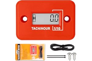 JAYRON Nine-Rong Self-Powered Tach Hour Meter Digital LCD Inductive Tachometer Timing RPM Measuring Waterproof Design,for Gas Engine Lawn Mower Motorcycle Snowmobile Generator(2 Stroke)(Red)