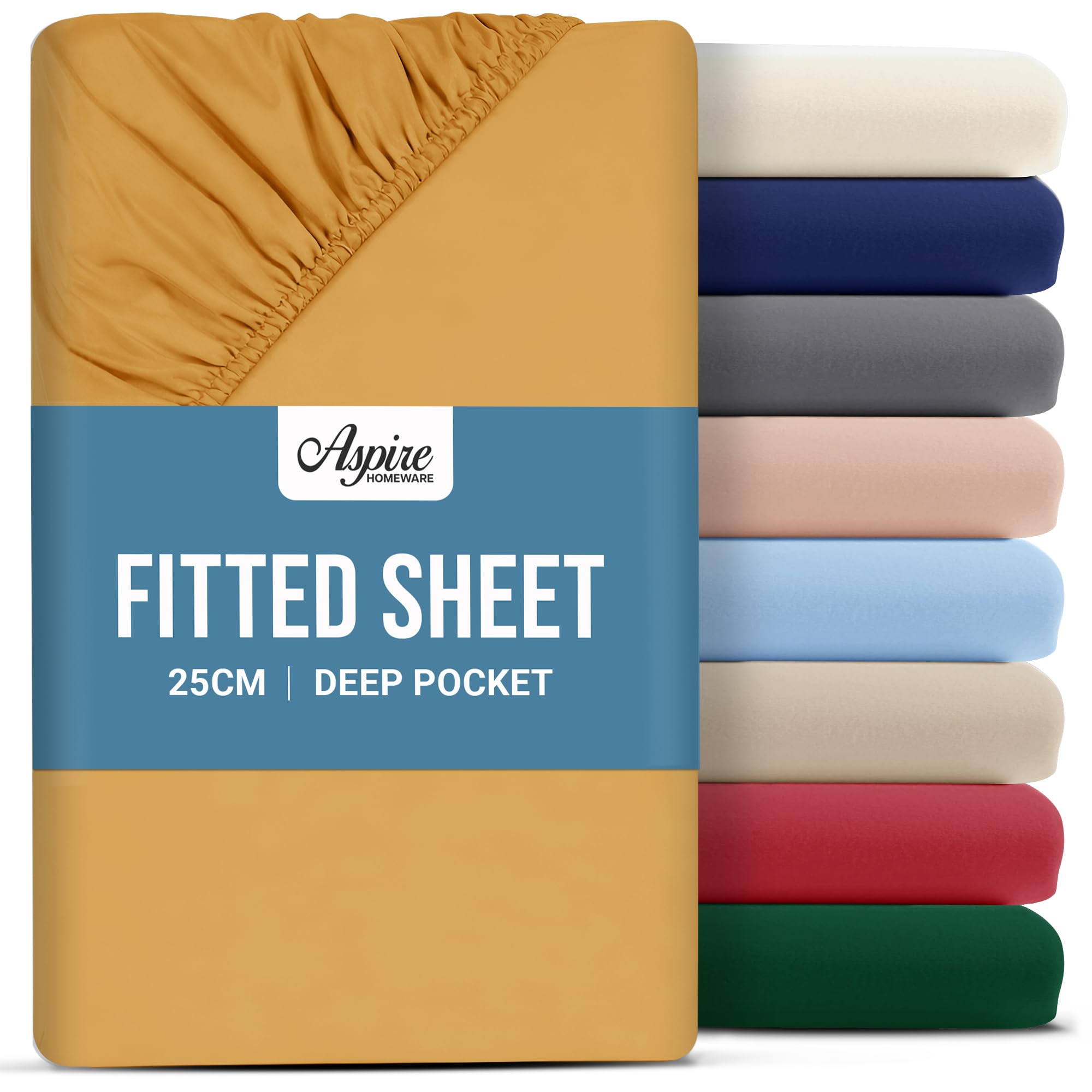 Aspire Homeware Super King Fitted Sheet - 25 cm Deep Hotel Quality (Ochre) Bed Sheets - Soft & Breathable Superking Fitted Sheet - Anti-Wrinkle Easy Care Fitted Sheets