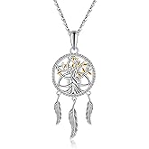 LINGBG JEWELRY Dream Catcher Necklace 925 Sterling Silver Tree of Life Lotus Cherry Blossoms Chakra Yingyang Dreamcatcher Necklace