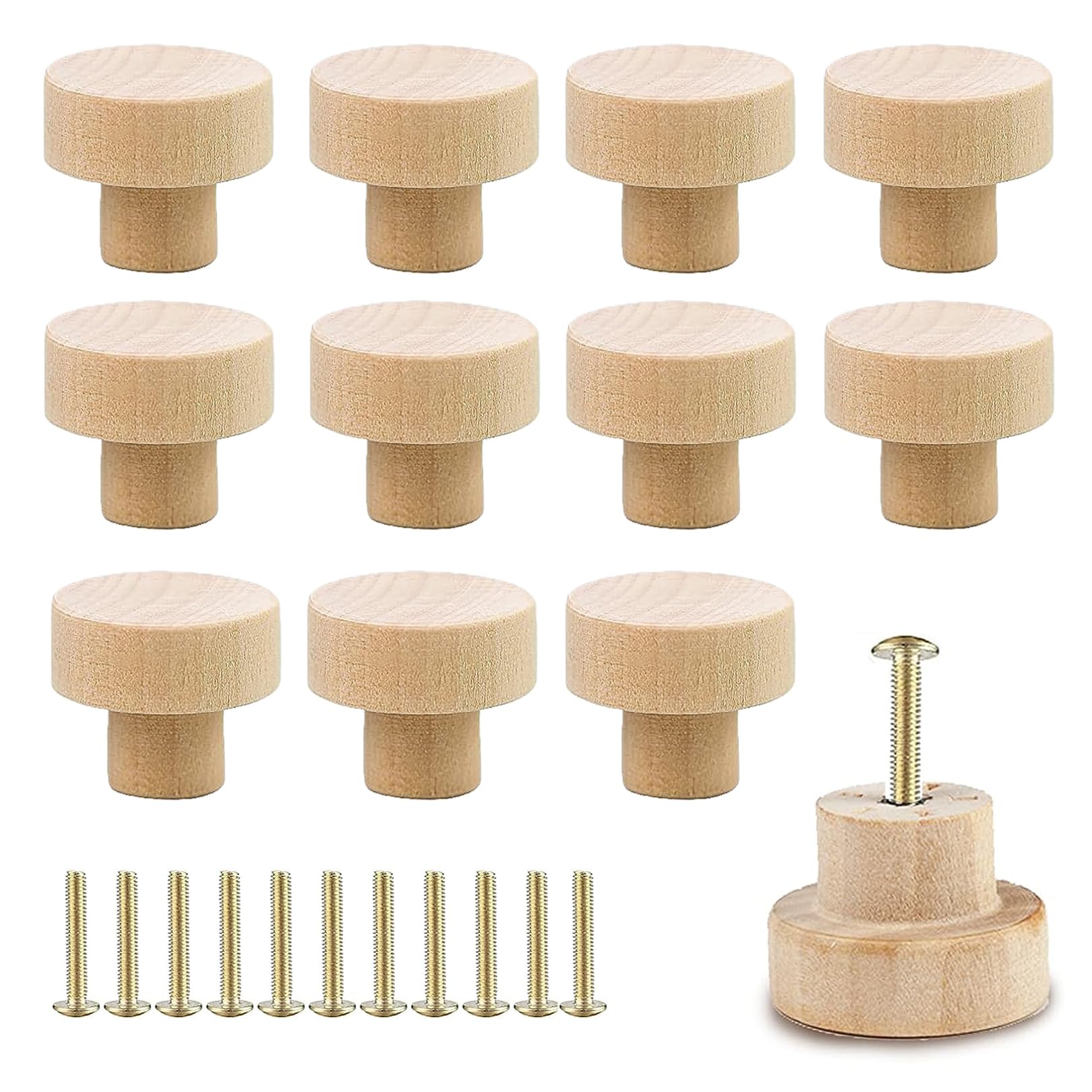 Gunwon 12pcs Wood Cabinet KnobsSet with Screws,WoodenDrawer Knobs,Round Shaped Natural Wooden Pull Handle,WoodenCabinet Knobs Wooden Knobsfor Cabinet,Cupboard,Furniture,Wardrobe,Kitchen(35mm)