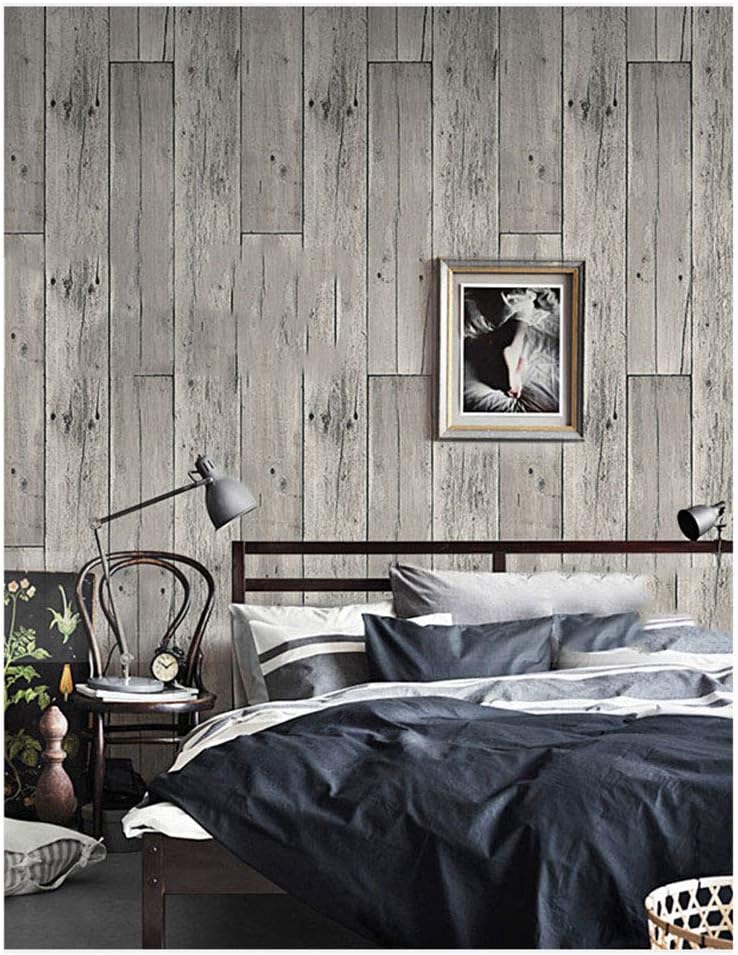 HaokHome 8E022 Wood Plank Wallpaper Distressed Wood Textured Wallpaper Roll Wood Panel Gray 20.8