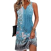Disamer Womens Summer Dress 2026 Casual Button Down V Neck Sleeveless Boho Floral Beach Sundresses Vacation A-Line Dresses