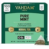 VAHDAM, Pure Mint Herbal Tea Bags (100 Count) Caffeine Free, Non-GMO, Gluten-Free | 100% Pure Herbal Tisane - Sweet &amp; Minty | Whole Loose-Leaf Tea Bags | Resealable Ziplock Pouch