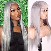 Grey Straight Lace Front Wigs Human Hair 13x4 Lace Front Wig 20 Inch 180% | 180 Density Grey Straight Lace Front Wigs Human Hair Bleached Knots Silver 13x4 Brazilian Virgin Lace Frontal Wigs 18-32 Inch