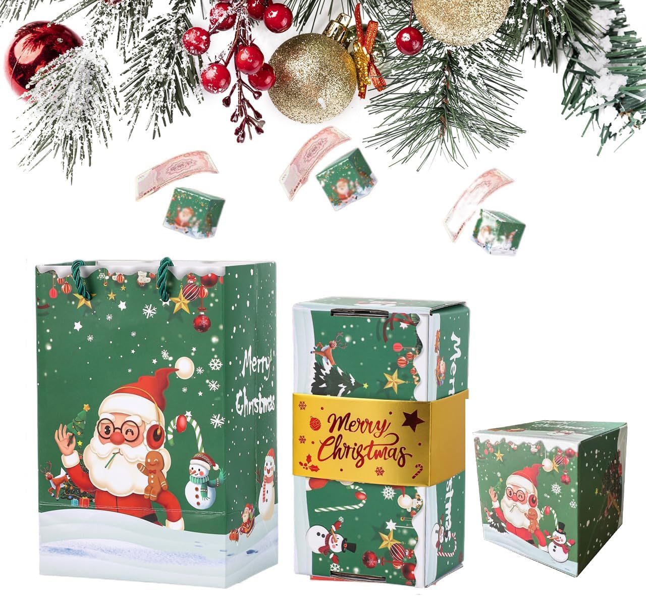 Photo 1 of 2025 New Year Surprise Gift Box Explosion Pop-up Cash, Unique folding and bouncing Gift box, Christmas and Birthday Surprise Explosion Box(12 bounces) (green)