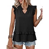 Dokotoo Women's Summer Casual Sleeveless Tops Loose V Neck Ruffled Sleeve Vacation Tank Top Shirts Outfits