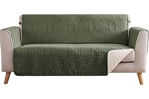 Pamhaven Olive Green Loveseat Covers for 2 Cushion Couch, Water-Repellent Slip Covers for Sofa, Washable Love Seat Quilted Couch Cover, Pet Friendly Loveseat Slipcovers (Loveseat 48", Olive Green)