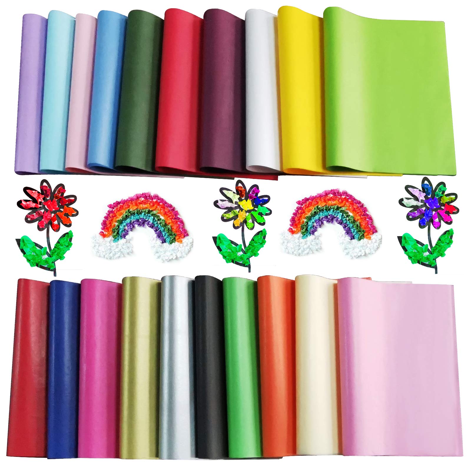 200 Pcs Multi Coloured Tissue Paper, Gift Art Tissue Paper Sheets Black/Green/Red/Gold/Orange Tracing Vellum Papers, A4 Decorative Craft Papers for DIY Crafts, Gift Bags & Christmas/Halloween Wrapping