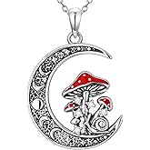 LWXIE Diamond Moon Mushroom Necklace for Women 925 Sterling Silver Red Mushroom Pendant Jewelry Gifts