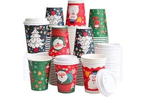 BYSNOW 100 Pack 12 oz Paper Cups with Lids, Disposable Coffee Cups for Christmas, To Go Cups for Hot and Cold Drinks, Beverage