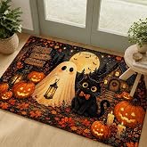 Front Door Rug, 2x3 Halloween Cute Ghost Black Cat Door Mat Indoor Entrance | Soft Non Slip Washable Durable Rectangle halloween Welcome Small Area Rug for Indoor Porch Entryway Bathroom Outdoor Outside
