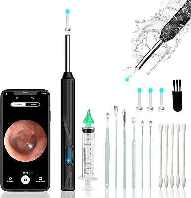 Kit inalámbrico de limpieza de oídos, limpiador de oídos con otoscopio con cámara HD, carga USB, kit de limpieza visual de oídos con 6 LED para el cuidado familiar