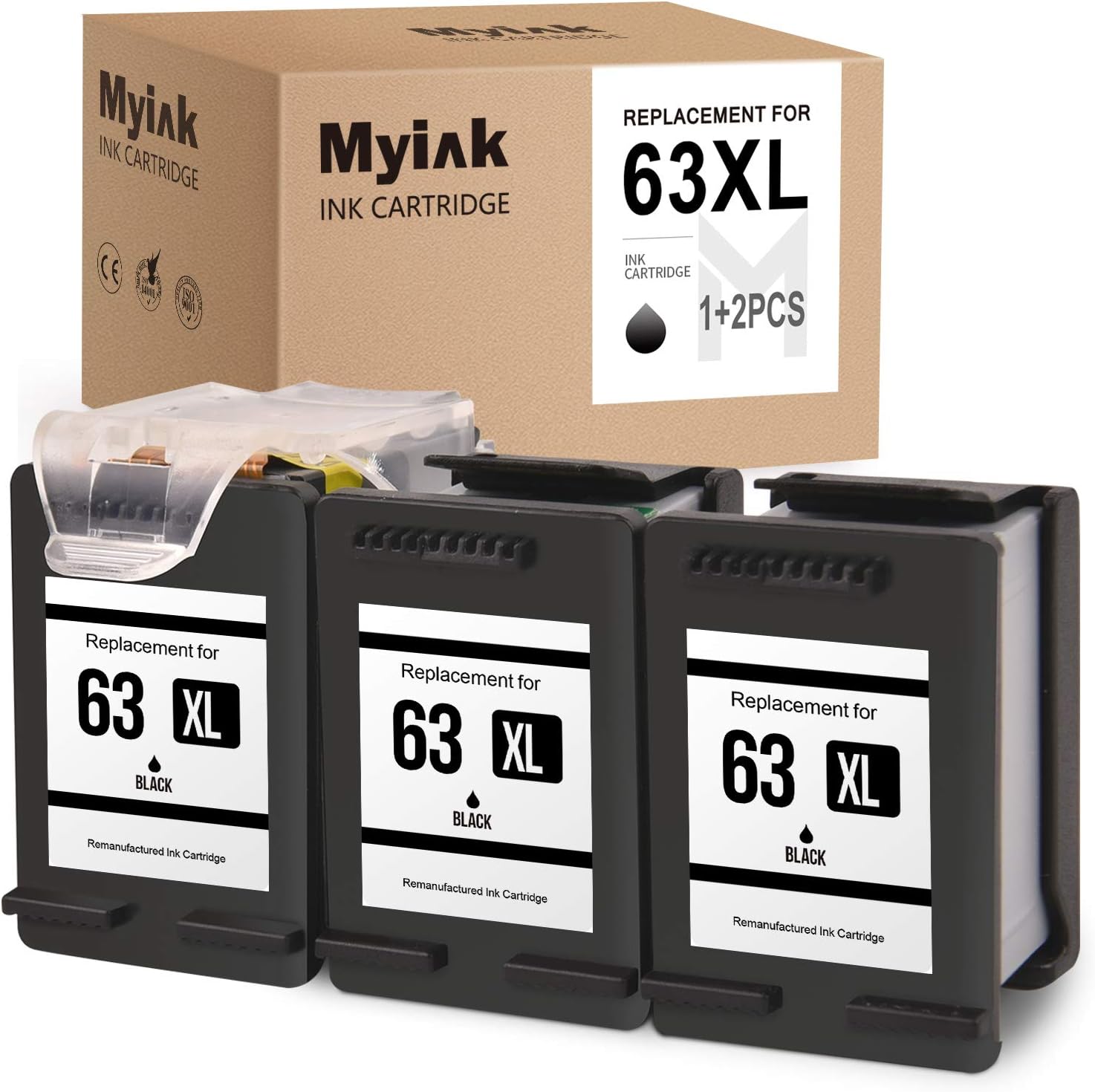 MYIK Remanufactured Ink Cartridge for HP 63XL 63 XL Eco-Saver to use with OfficeJet 3830 3831 4650 4655 Envy 4520 4516 DeskJet 1112 2130 2132 3630 3633 (1 + 2 Pack)