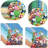 Fuyhiuous 40Pack Mario birthday Party Supplies include 20 plates, 20 napkins for the Mario party decoration