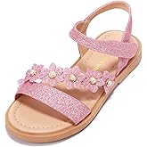 PANDANINJIA Gina Girls Sandals Open Toe Summer Flats Dress Sandals Shoes Toddler/Little Kid/Big Kid