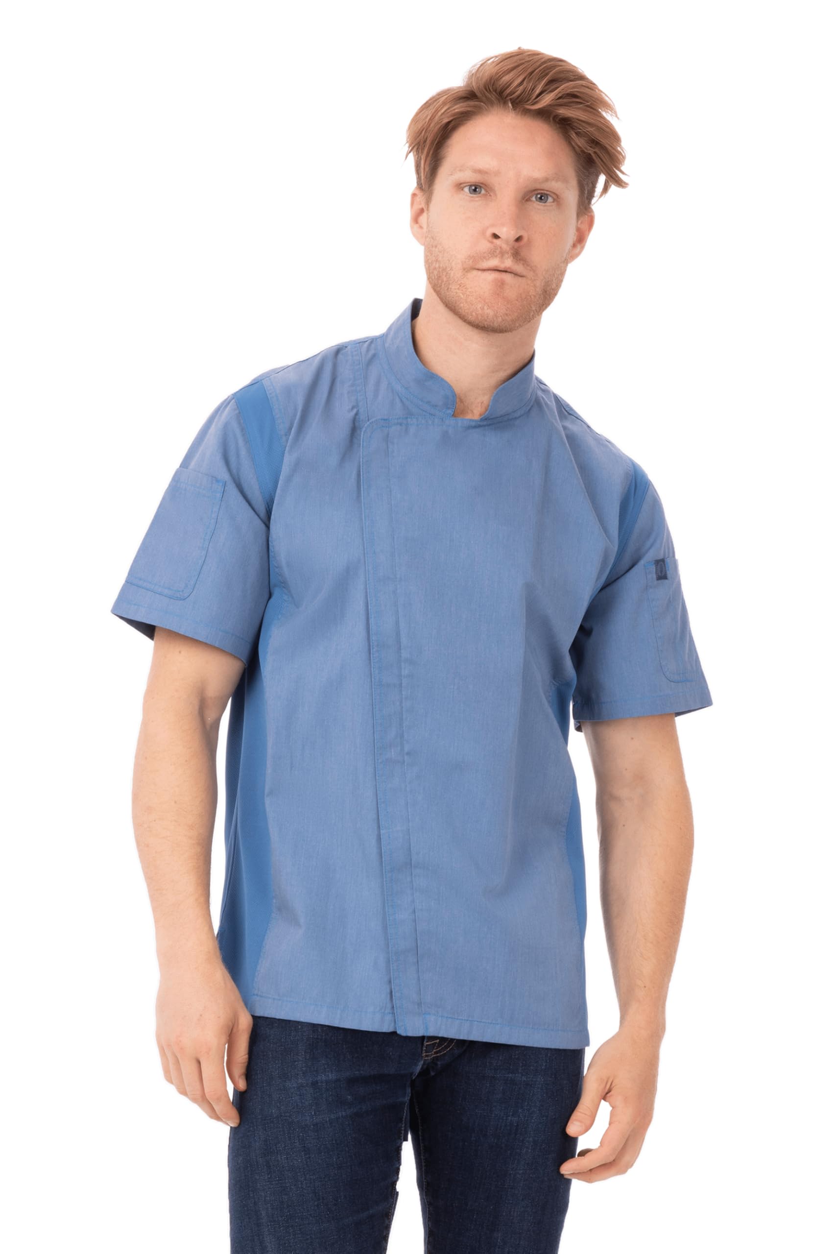 Chef Works Men's Springfield Chef Coat, Sky Blue, X-Large Image